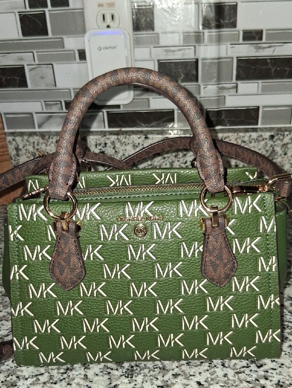 Michael Kors Amazon Green MK Sm.Logo Marilyn Monogramed Satchel Crossbody - Picture 10 of 11